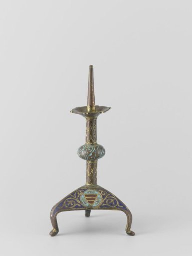 Candelabrum with three weapons, decorated with enamel