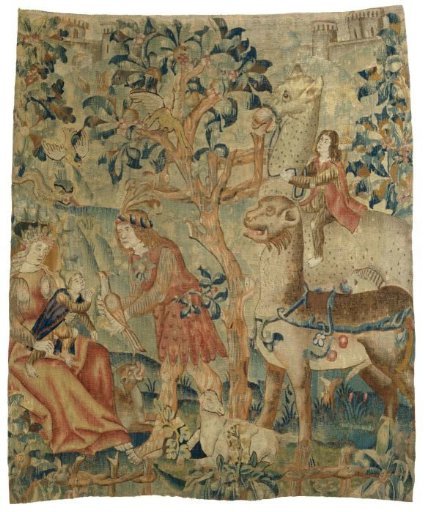Wild men and animals in a landscape (fragment)