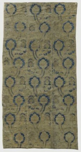 Velvet brocade with pomegranate pattern in blue and gold
