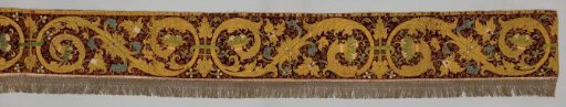 Lambrequin or strip of appliqué embroidery; satin and cord silk on velvet