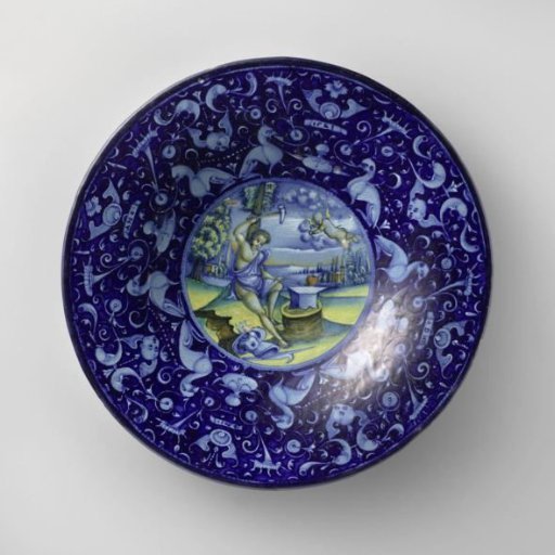 Plate with a smith and a cupid in a landscape