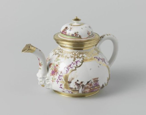 Teapot with lid, multicolored painted with chinoiserie
