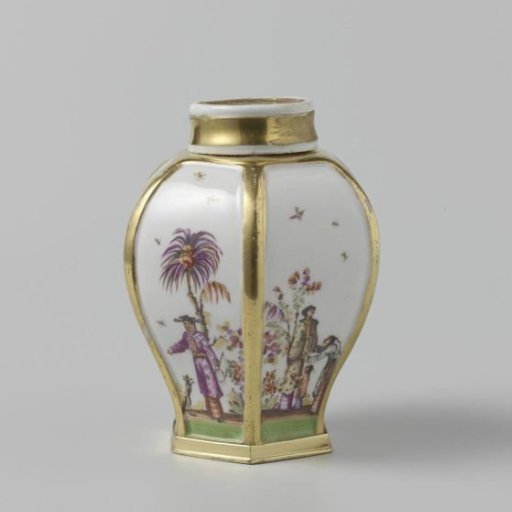 Tea caddy with lid, multicoloured painted with chinoiserie