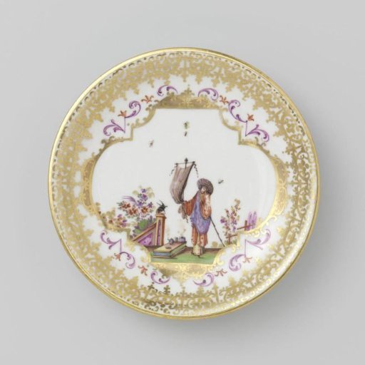 Dish, polychrome painted with chinoiserie