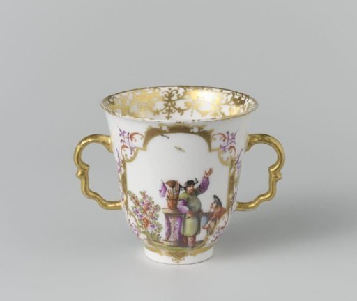 Chocolate cup, multicolored painted with chinoiserie