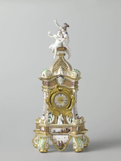 Clock case with Arachne and Athena