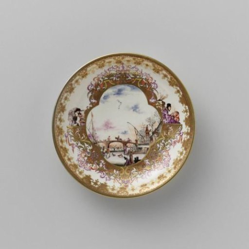 Plate, multicoloured painted with a winter landscape