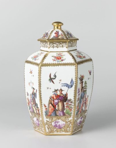 Vase with lid, multicolored painted with chinoiserie