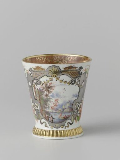 Cup, multicolored painted with a river view