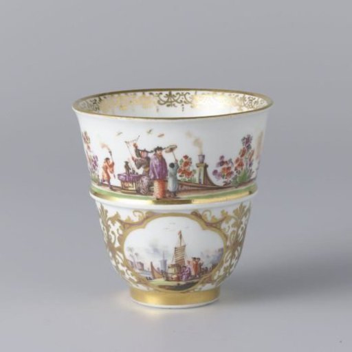 Chocolate cup, multicolored painted with chinoiserie