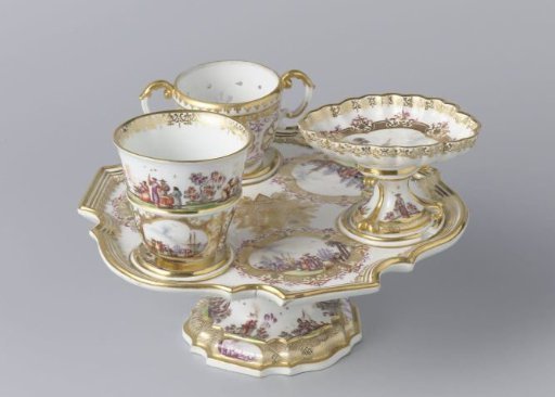 Chocolate set, multicolored painted with chinoiserie