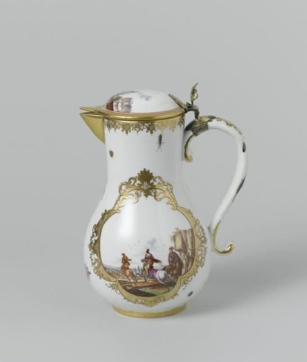Coffee or water jug, multicoloured painted with landscapes with riders