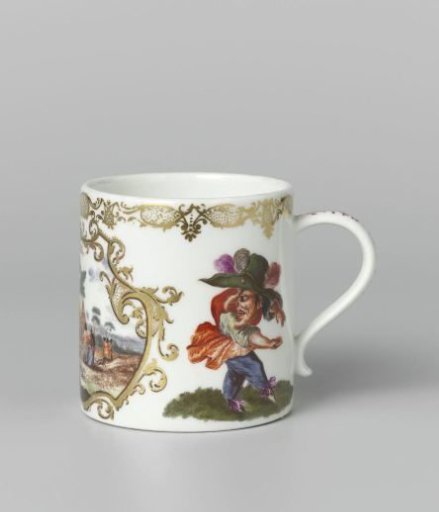 Cup with handle, polychrome painted with a representation of the month of March