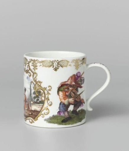 Cup with handle, polychrome painted with a representation of the month of April