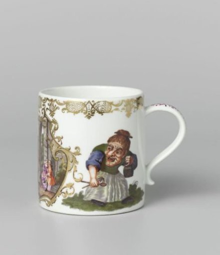 Cup with handle, polychrome painted with a representation of the month of May