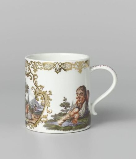 Cup with handle, polychrome painted with a representation of the month of June