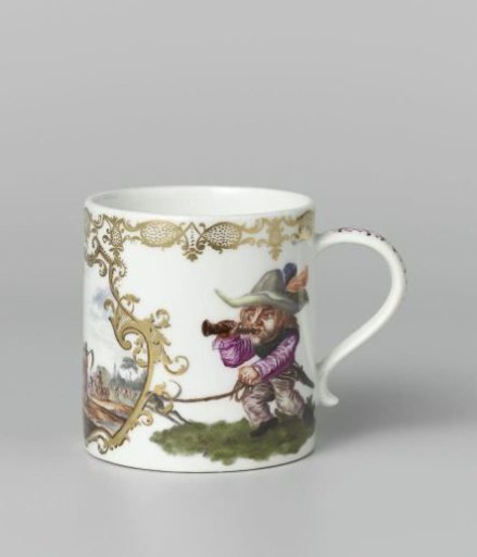 Cup with handle, polychrome painted with a representation of the month of July