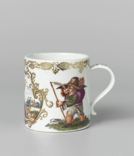Cup with handle, polychrome painted with a representation of the month of August