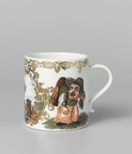Cup with handle, polychrome painted with a representation of the month of October