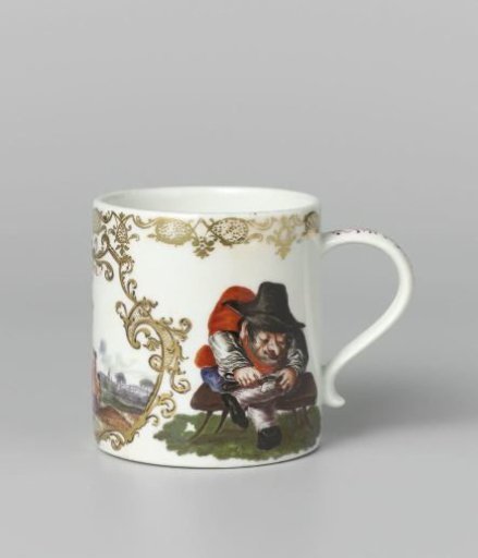 Cup with handle, polychrome painted with a representation of the month of November