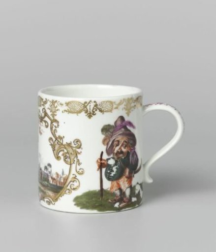 Cup with handle, polychrome painted with a representation of the month of December