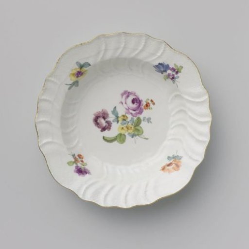 Plate, multicolored painted with German flowers, insects, and fruits