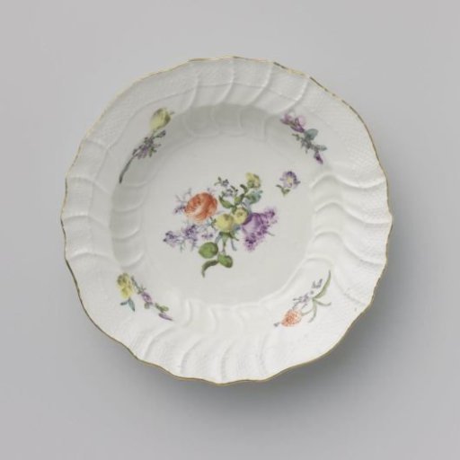 Plate, multicolored painted with German flowers, insects, and fruits