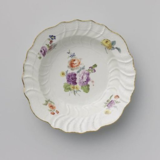 Plate, multicolored painted with German flowers, insects, and fruits