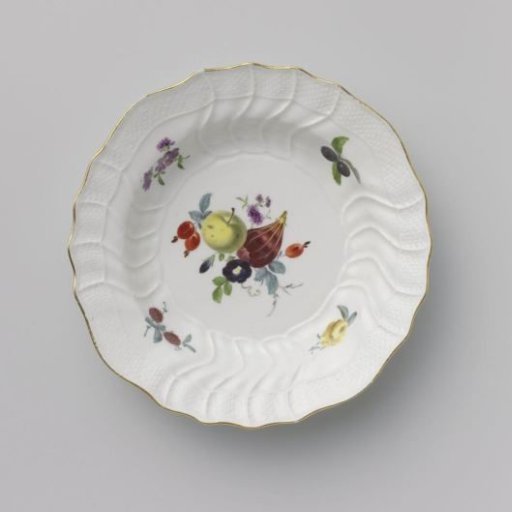 Plate, multicolored painted with German flowers, insects, and fruits