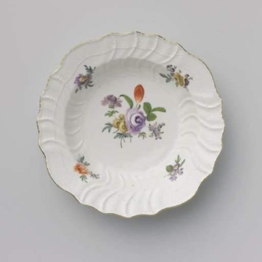 Plate, multicolored painted with German flowers, insects, and fruits