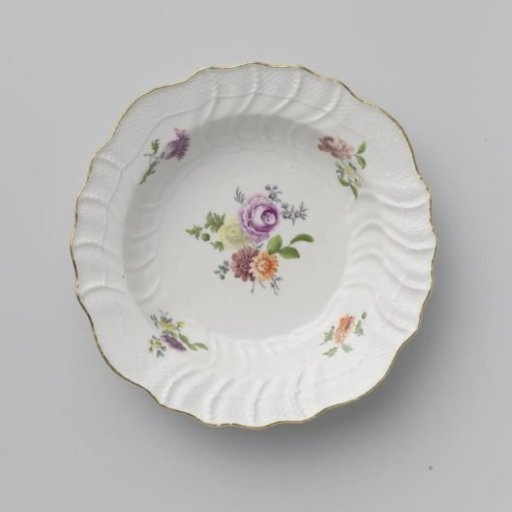 Plate, multicolored painted with German flowers, insects, and fruits