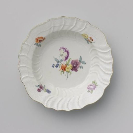 Plate, multicolored painted with German flowers, insects and fruits