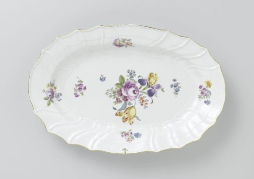 Dish, Polychrome Painted with German Flowers, Insects, and Fruits