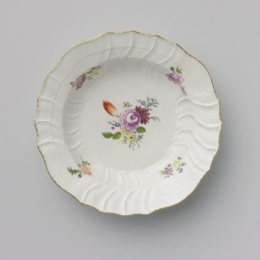 Plate, multicolored painted with German flowers, insects and fruits