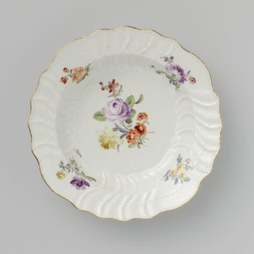 Plate, multicolored painted with German flowers, insects and fruits