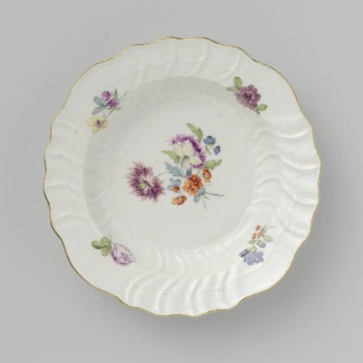 Plate, Colorfully Painted with German Flowers, Insects, and Fruits