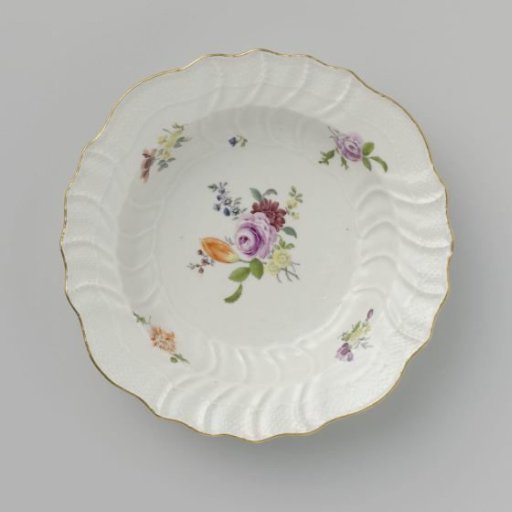 Plate, Colorfully Painted with German Flowers, Insects, and Fruits