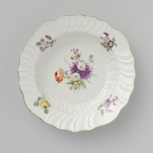Plate, Colorfully Painted with German Flowers, Insects, and Fruits