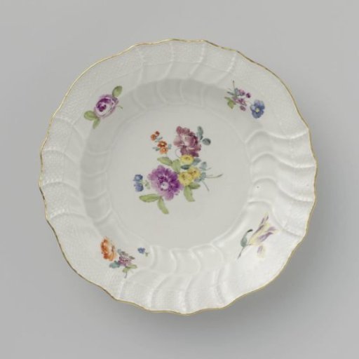 Plate, multicolored painted with German flowers, insects and fruits