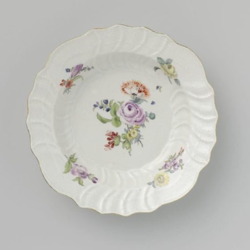 Plate, Colorfully Painted with German Flowers, Insects, and Fruits
