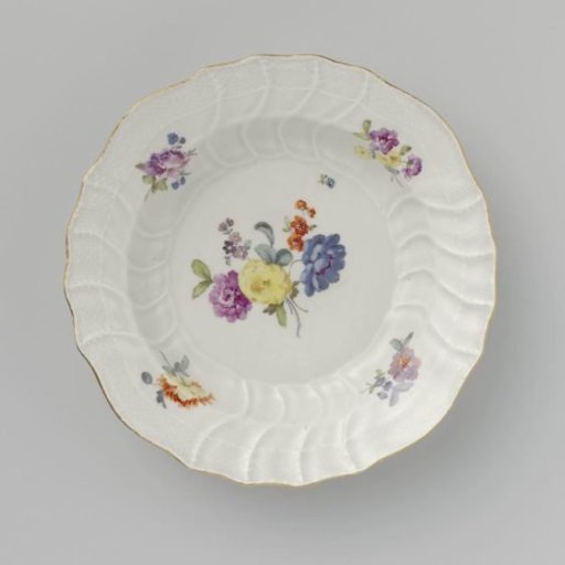 Plate, Colorfully Painted with German Flowers, Insects, and Fruits