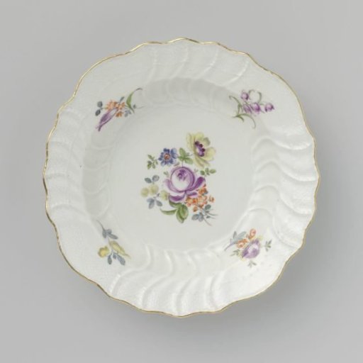 Plate, Colorfully Painted with German Flowers, Insects, and Fruits