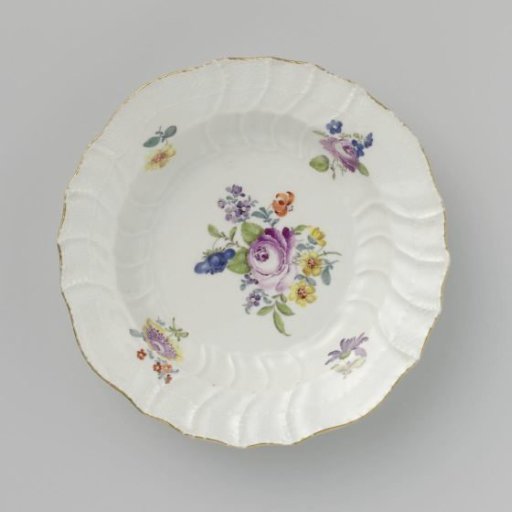 Plate, Colorfully Painted with German Flowers, Insects, and Fruits