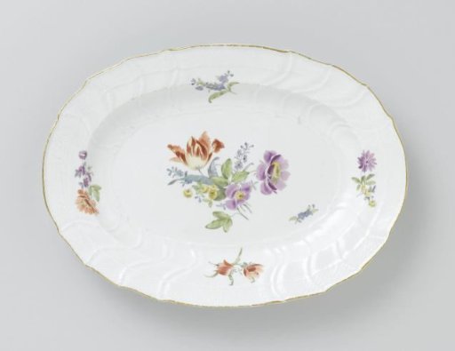 Dish, Polychrome Painted with German Flowers, Insects, and Fruits