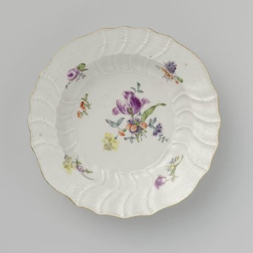Plate, Colorfully Painted with German Flowers, Insects, and Fruits