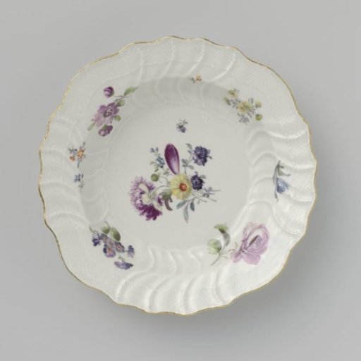 Plate, Multicolored Painted with German Flowers, Insects, and Fruits