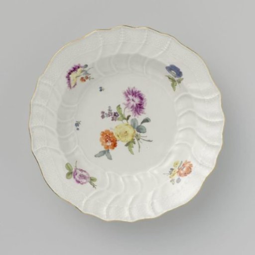 Plate, Multicolored Painted with German Flowers, Insects, and Fruits
