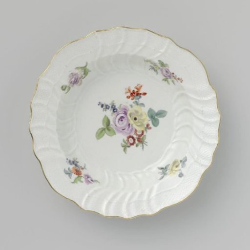 Plate, Multicolored Painted with German Flowers, Insects, and Fruits