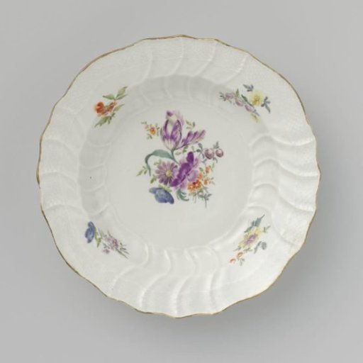 Plate, Multicolored Painted with German Flowers, Insects, and Fruits