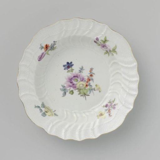 Plate, Multicolored Painted with German Flowers, Insects, and Fruits